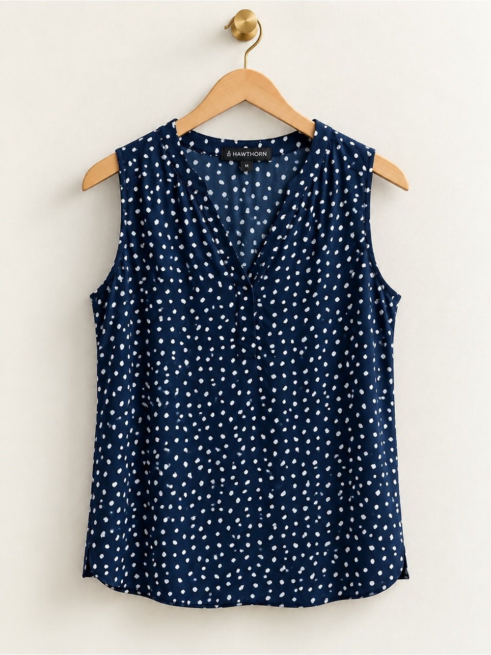 41 Hawthorn XL Navy White Spotted Sleeveless Blouse